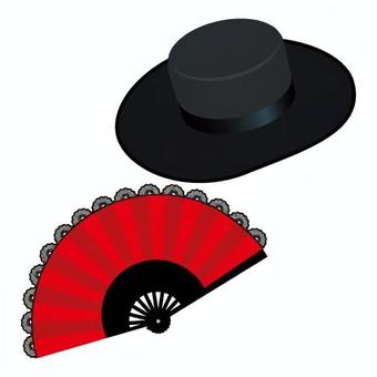コルドベス アバニコ フラメンコ帽子・扇子 スペイン,外国,社会,帽子,コルドベス,扇子,アバニコ,小物,フラメンコ,黒色のイラスト素材
