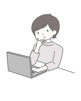 在宅勤務で思案する男性 在宅勤務,フリーランス,リモートワーク,デスクワーク,パソコン作業,副業,勉強中,事務作業,仕事効率化,悩むのイラスト素材