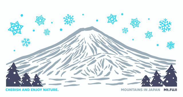 雪と、富士山。雪の結晶と自然の風景 富士山,富士,静岡県,山梨県,剣ヶ峰,山,雪,結晶,冬,クリスマスのイラスト素材