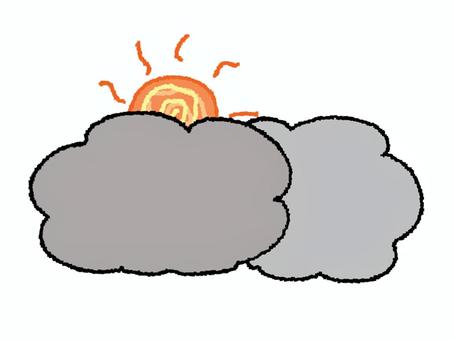 くもり くもり,雲,太陽,天気,pop調,手描き,挿絵,ワンポイント,素材,商用可のイラスト素材