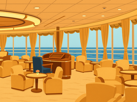 海を独り占め クルーズ船ラウンジの特等席 海を独り占め クルーズ船ラウンジの特等席 クルーズ船,船内,ラウンジ,船首,インテリア,船旅,イラスト,シンプル,レトロ,ビンテージのイラスト素材