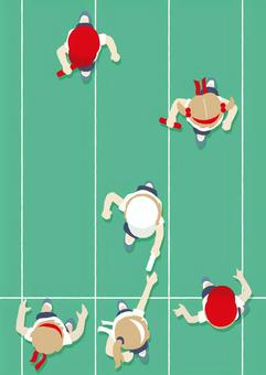 運動会のこどもたち（万国旗なし） 運動会,リレー,万国旗,こども,男の子,女の子,紅組,白組,上から,帽子のイラスト素材
