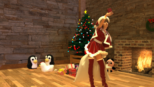 クリスマス1-2 ツリー,暖炉,プレゼントのイラスト素材