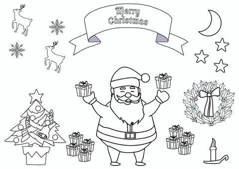 塗り絵・Merry Christmas 塗り絵,ぬりえ,クリスマス,冬,ヒイラギ,柊,メリークリスマス,飾り,植物,インテリアのイラスト素材