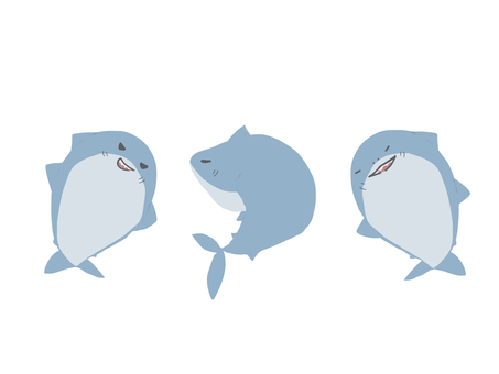 サメ サメ,三匹,三兄弟,かわいい,手描き,デフォルト,動物,生き物,イラストのイラスト素材