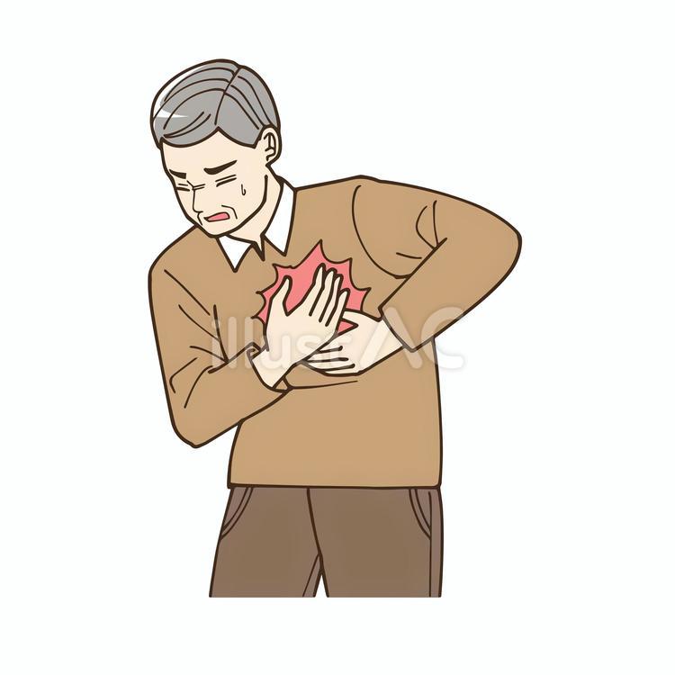 心臓を抑えて苦しそうにしている高齢男性 胸,苦しい,心臓のイラスト素材