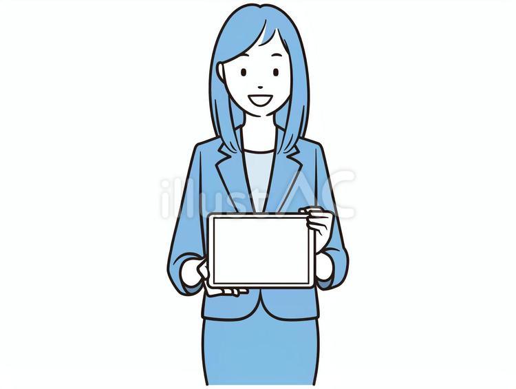 タブレットを持つ笑顔の女性社員 ビジネス,タブレット,プレゼンのイラスト素材