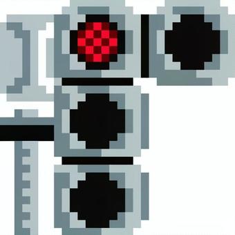 ドット絵の赤の縦型信号機です。 ドット絵,縦型,信号機,シンプル,交通信号,赤信号,青信号,黄信号,道路,交差点のイラスト素材