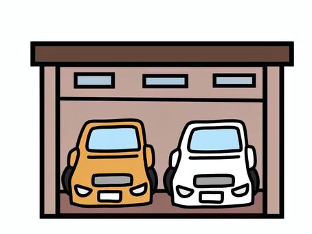 ガレージ車２台 ガレージ,駐車場,倉庫,車庫,車,建物,乗り物,生活のイラスト素材