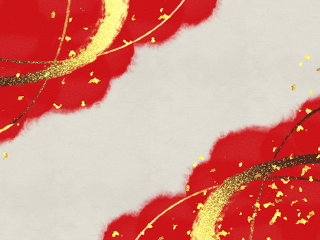 華やかな金箔と赤い和風背景 金,金箔,筆,背景,赤,和柄,キラキラ,和風,年賀状,フレームのイラスト素材