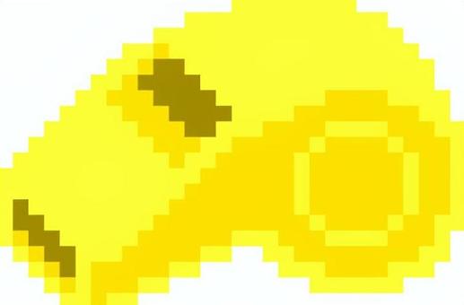 ドット絵の黄色のホイッスルです。 ドット絵,ホイッスル,シンプル,笛,スポーツ用品,審判,競技会,指導者,応援,グッズのイラスト素材