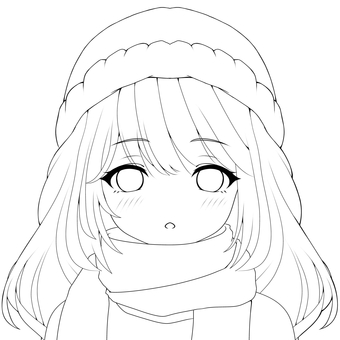 ニット帽とマフラーの女の子線画 コスプレ,女子,女の子,美少女,萌え,アイコン,かわいい,萌え系,キャラ,手描きのイラスト素材