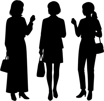 20代女性3人のシルエット 女性,20代,グループ,友達,仲良し,同僚,ol,会社員,大学生,社会人のイラスト素材