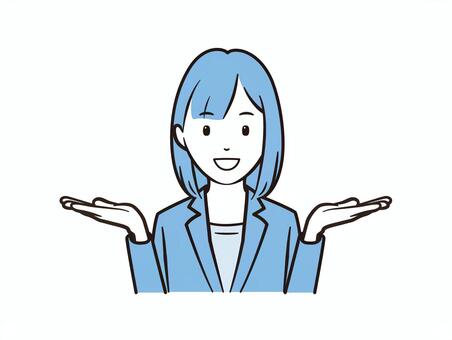 両手を広げて案内する笑顔の女性イラスト ビジネス,ol,女性,案内,提案,笑顔,会社員,社会人,就活,スーツのイラスト素材