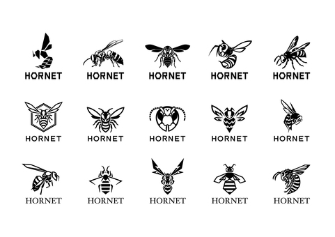 ホーネットロゴマークセット-ブラック ホーネット,スズメバチ,生き物,毒,虫,羽,針,ロゴ,マーク,シンボルのイラスト素材