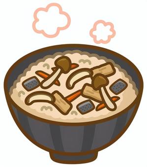 炊き込みご飯 炊き込みご飯,五目ご飯,米,ごはん,ご飯,茸,きのこ,しめじ,茶碗,食事のイラスト素材