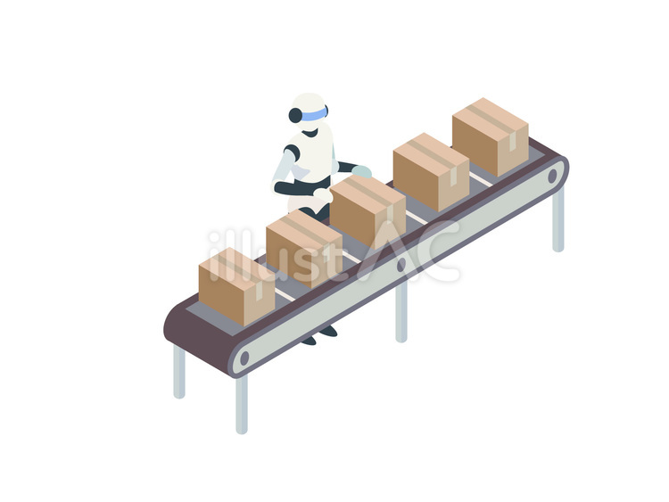 荷物を確認するロボットのアイソメ 荷物,段ボール,箱のイラスト素材