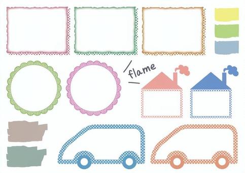 車や家のフレーム 車や家のフレーム フレーム,枠,背景,カラフル,ポップ,壁紙,緑,青,ピンク,オレンジのイラスト素材