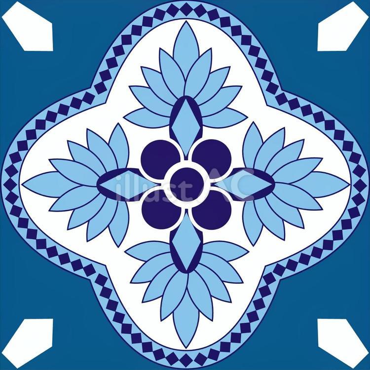 花柄のタイル　藍 タイル,花柄,藍のイラスト素材