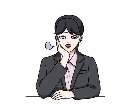 やる気がない　溜息をつくスーツ姿の女性 疲れた,溜息,スーツ,女性,ビジネス,労働,仕事疲れ,疲れ顔,新人,面倒のイラスト素材