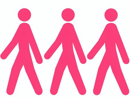 歩いて前進する3人のピクトグラム（赤） 人,人物,ピクトグラム,3人,全身,立ち絵,前進,歩行,歩く,散歩のイラスト素材