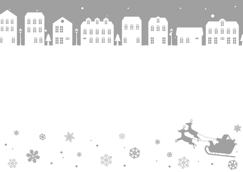 サンタクロースと雪降る街の背景素材 クリスマス,サンタクロース,トナカイ,そり,雪,結晶,街,家,街灯,木のイラスト素材