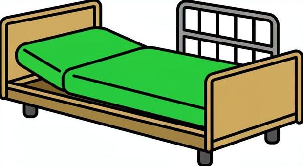 緑の介護ベッドです。 介護,福祉,ベッド,可動,折れ構造,背上げ,リクライニング,寝姿勢,サイドレール,介助のイラスト素材