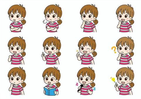 可愛い女の子の仕草セット 女の子,可愛い,仕草,手書き,手描き,悩み,悩む,考える,思考,閃くのイラスト素材