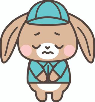 たれみみうさぎ／作業員　謝る うさぎ,たれみみ,ロップイヤー,かわいい,茶色,ベージュ,動物,キャラクター,表情,ポーズのイラスト素材