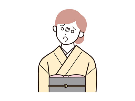 肩を落とし放心する着物女性A左向／カラー 放心,呆然,ガックリ,女性,お母さん,着物,講師,20代,30代,40代のイラスト素材