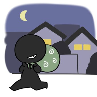 泥棒のイラスト 泥棒,夜,外,犯人,犯罪,危険,注意,住宅街,住宅,人物のイラスト素材