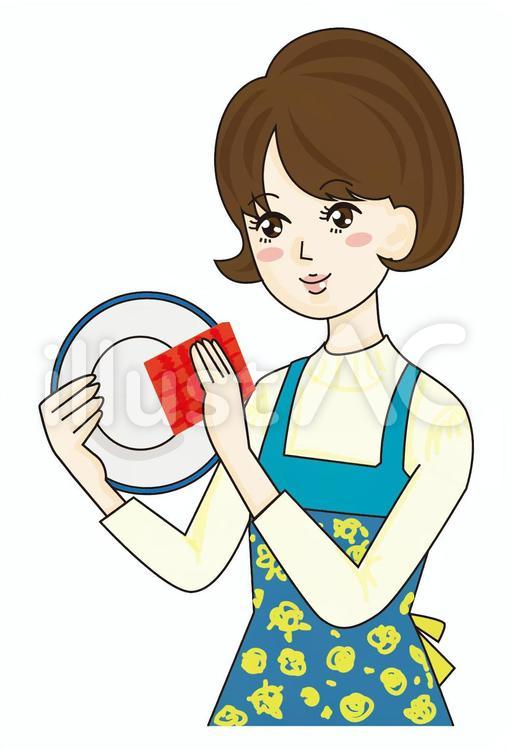 食器を拭く女性 女性,家事,食器のイラスト素材