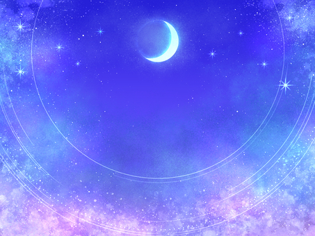 円環のベールⅡ満ち欠けの環【1】 ゆめかわ,メルヘンチック,かわいい,三日月,星,宇宙,web素材,ヒーリング,スピリチュアル,空のイラスト素材