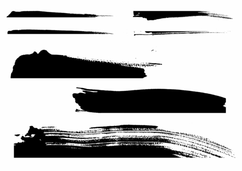 筆タッチいろいろな形の素材 筆タッチ,曲線,直線,カラー,シルエット,かすれ,手描き,勢い,和風,和デザインのイラスト素材