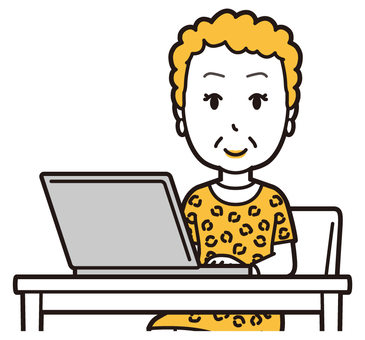 ノートパソコンを使っているおばちゃん パソコン,大阪,おばさん,ヒョウ柄,おばはん,中年,女性,関西,派手,おばちゃんのイラスト素材