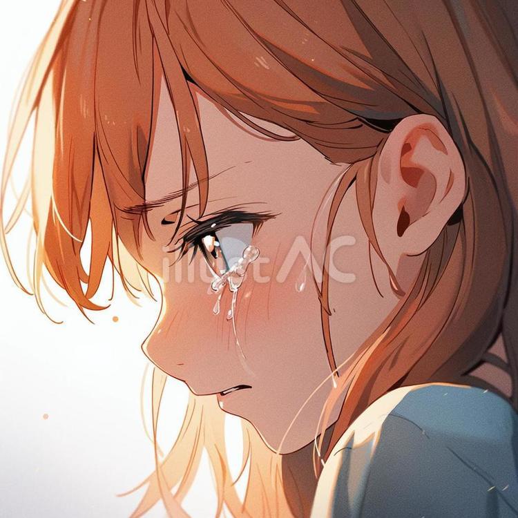 泣いている女性の絵 泣いてる 女性 イラスト うるうる ぴえんの写真・画像素材