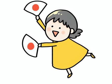 女の子0011_応援 応援,あっぱれ,日の丸,踊る,音頭,かわいい,女の子,シンプル,キャラクター,手書き風のイラスト素材