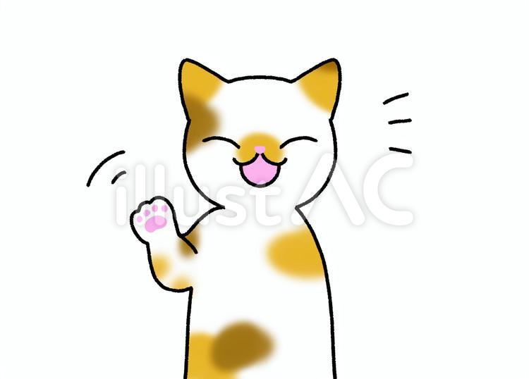 笑顔で手を振る三毛猫のイラスト 動物,生き物,猫のイラスト素材