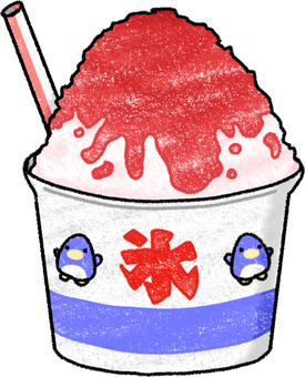 お祭りのかき氷 かき氷,クレヨン調,食べ物,イチゴ味,夏,祭り,縁日,屋台のイラスト素材