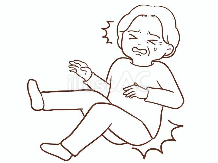 転倒した女性高齢者(色なし) 女性,高齢者,女性高齢者のイラスト素材