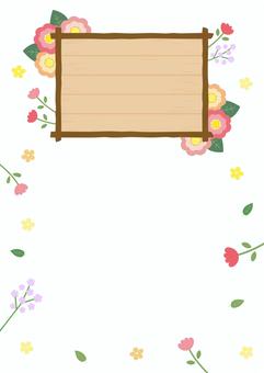 木目のフレームと春の花のあしらい ガーデニング,春,花,背景,フレーム,木目,木目調,木目テクスチャ,ボード,枠のイラスト素材
