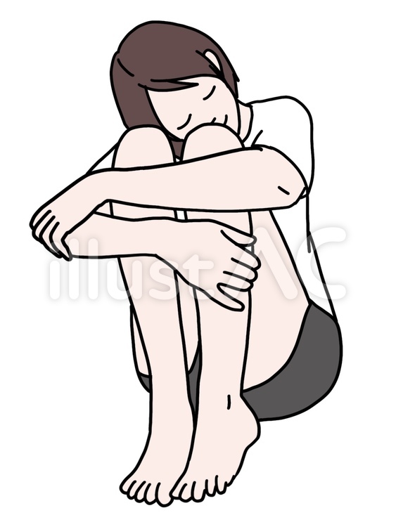 女性　うとうと　うたた寝 女性,女の子,体育座りのイラスト素材