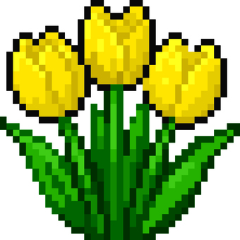 ドット絵の黄色のチューリップです。 ドット絵,チューリップ,シンプル,花,春,ガーデニング,庭,花壇,花畑,満開のイラスト素材