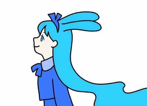 Illustration of a girl with light blue hair and bunny ears, JPG and PNG Illustration of a girl with light blue hair and bunny ears, people, one person, upper body, JPG and PNG