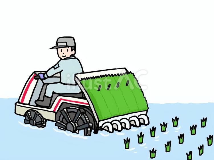 田植え機のイラスト 田植え,田植え機,男性のイラスト素材