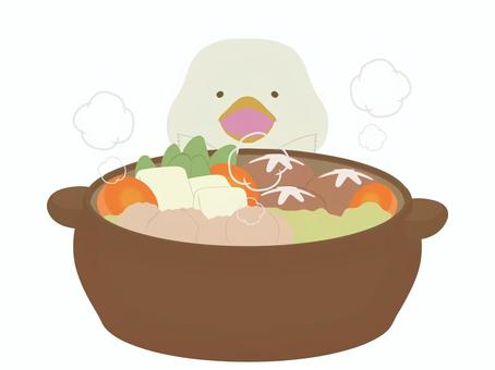 お鍋と笑顔のあひる 鍋,アヒル,鳥,笑顔,動物,かわいい,土鍋のイラスト素材