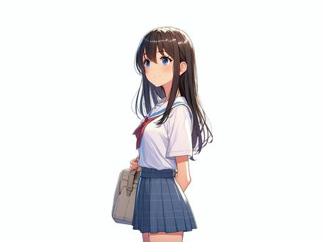 遠くを見つめる高校生2 遠くを見つめる高校生2 女子高生,かわいい,笑顔のイラスト素材