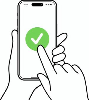 スマホ承認チェック線画イラスト スマホ,チェック,承認,確認,ok,タップ,ボタン,アプリ,認証,完了のイラスト素材