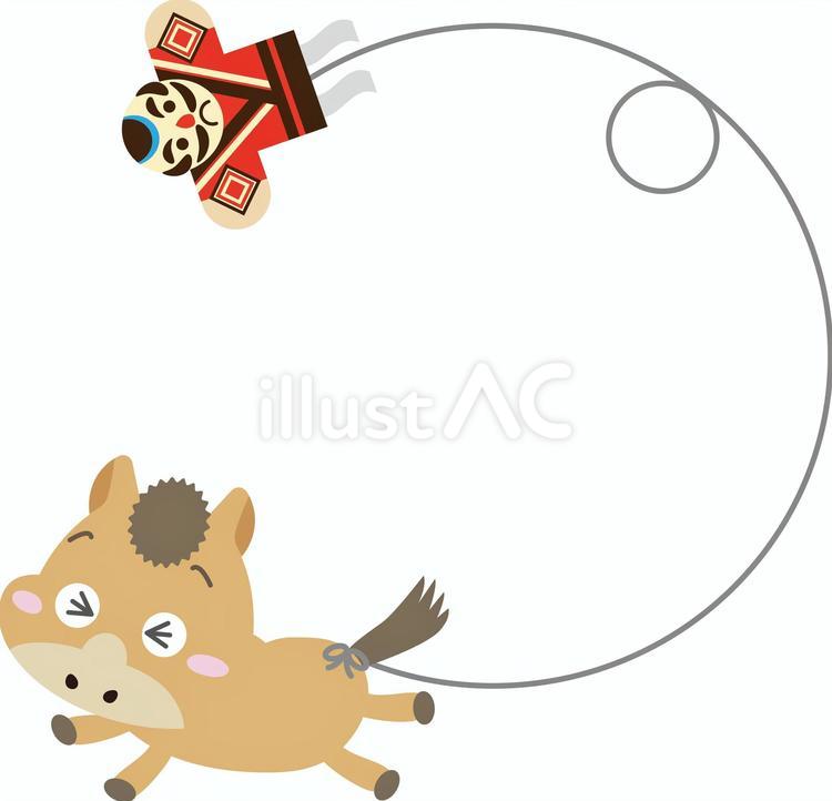 走る干支の馬と凧の糸が描くフレーム！ 馬,午年,干支のイラスト素材