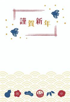 手描きのお正月縁起物と和柄の年賀状02 年賀状,お正月,和柄,背景,フレーム,正月,枠,飾り枠,2026年,令和八年のイラスト素材